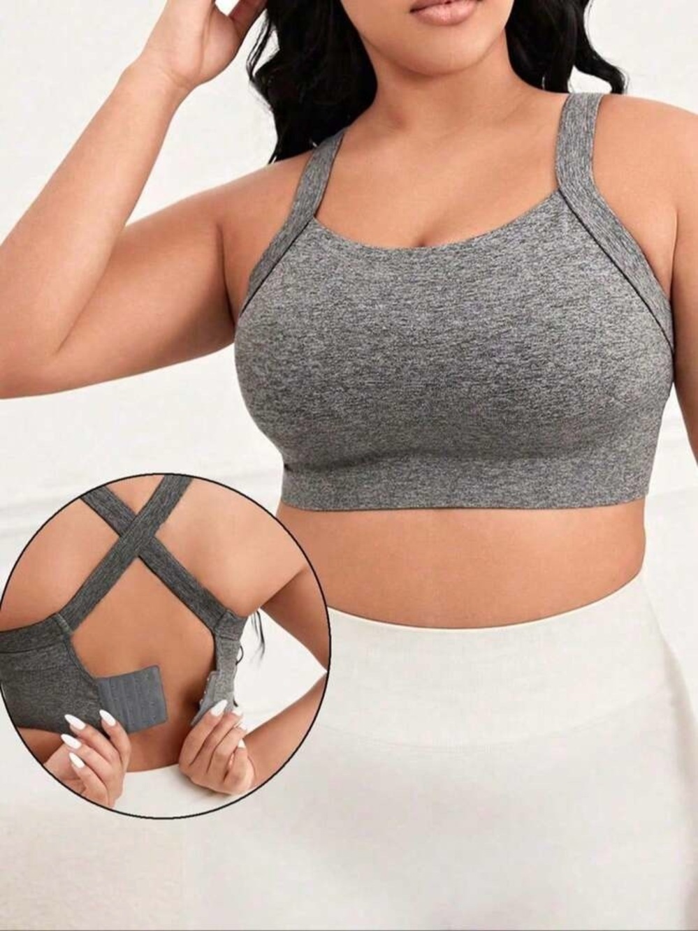 SHEIN Plus Size Seamless Cross-Back Sports Bra Heather Gray 3XL Yoga Athleisure